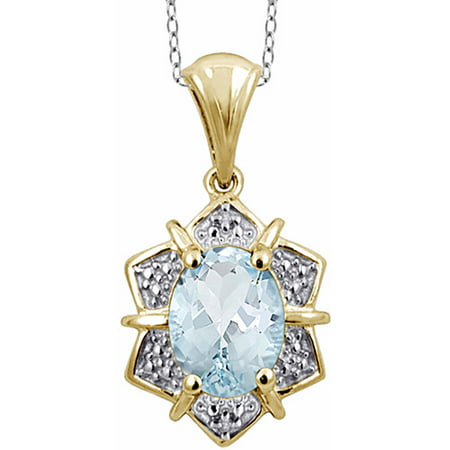 1.15 Carat T.G.W. Aquamarine Gemstone and White Diamond Accent Pendant