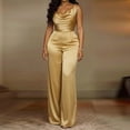 thumbnail image 2 of JULMCOMO Satin Jumpsuits for Women V Neck Sleeveless Dressy Jumpsuits Cinched Waist Wide Leg Evening Party Summer Outfits Champagne L, 2 of 7