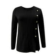 thumbnail image 4 of Baqcunre Long Sleeve Shirts For Women Women'S Round Neck Solid Button Split Long Sleeve T Shirt Top Womens T Shirts Workout Tops For Women Black M, 4 of 4