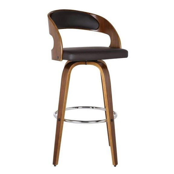 Hawthorne Collections 26" Modern Wood/Faux Leather Counter Stool in Brown