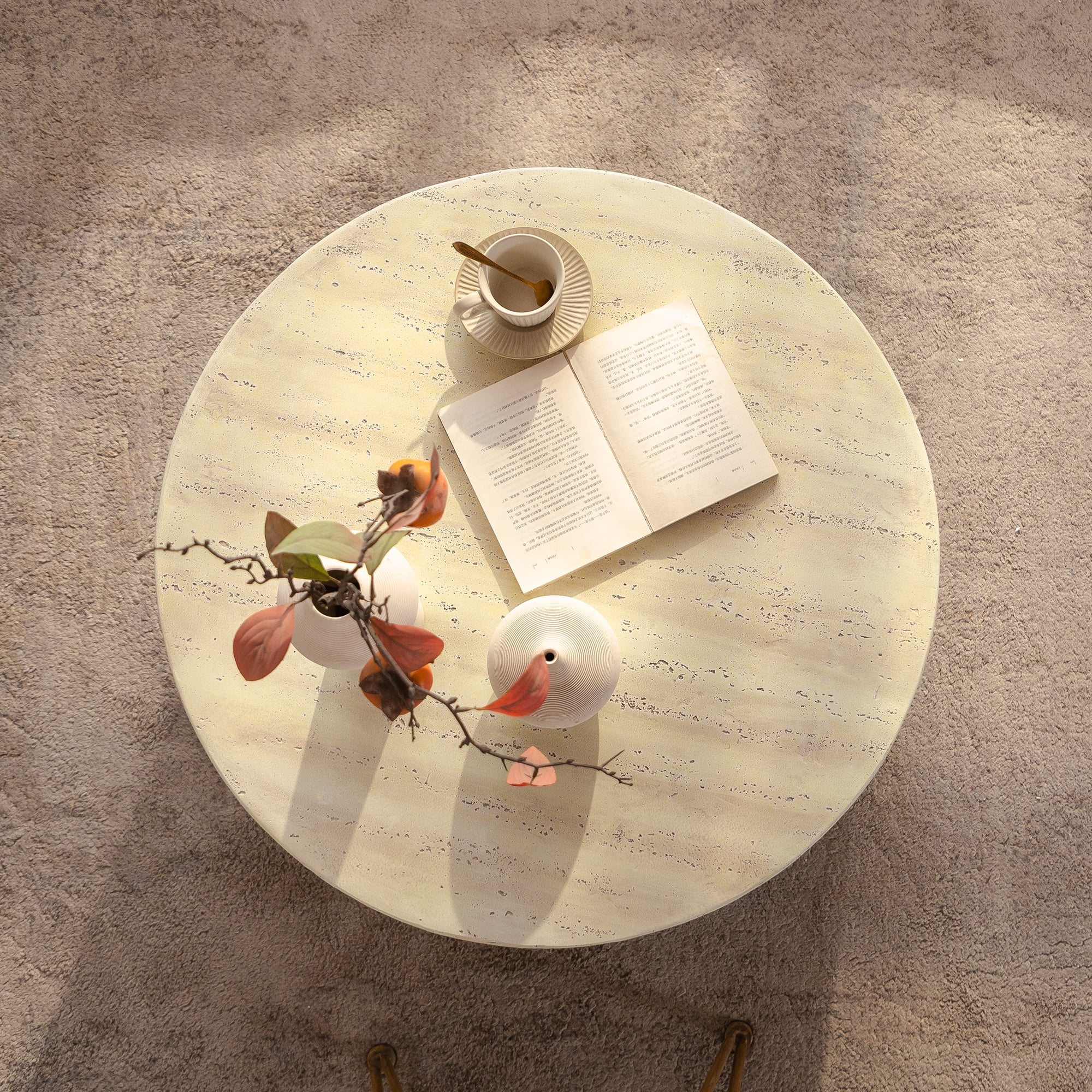 Leumius Modern Minimalist Round Accent Coffee Table with Unique Arched Cutout Base, No Assembly Required, Sturdy Structure for Living Room, Bedroom and Outdoor Home Decor