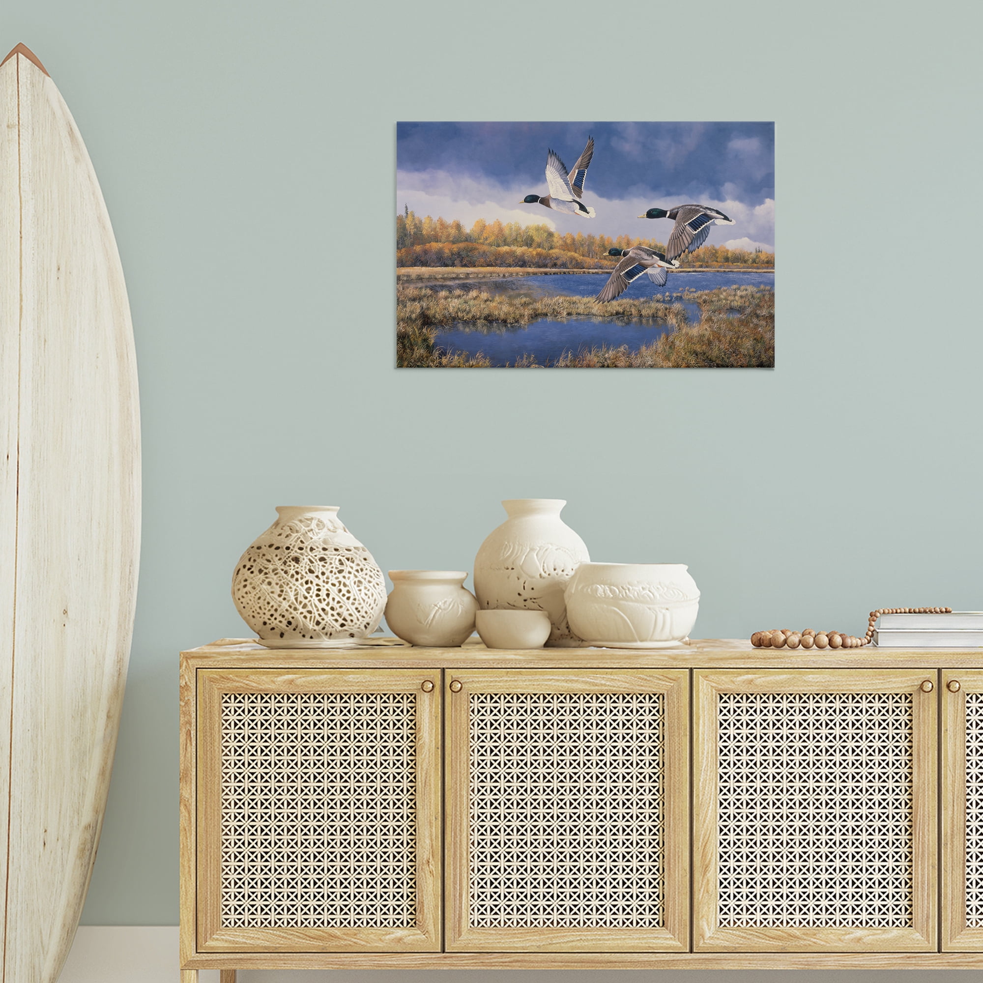 Stupell Industries Ducks Heading South Landscape & Nature Painting Wrapped Canvas Art Print Wall Art, 30 x 20