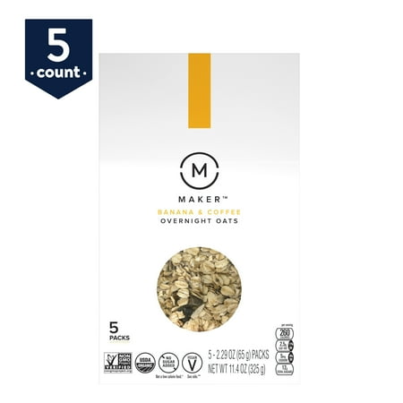 Maker Overnight Oats, Banana & Coffee Organic, No Sugar Added, 5 Pouches