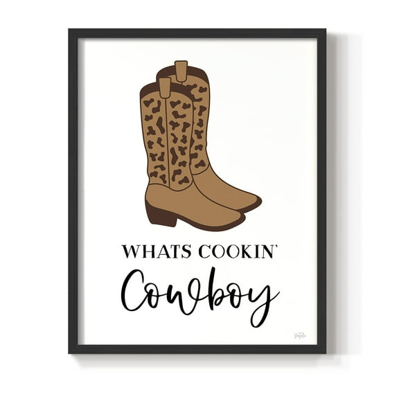 What's Cookin' Cowboy Framed Print in Black Solid Wood 8 x 10 Framed Print