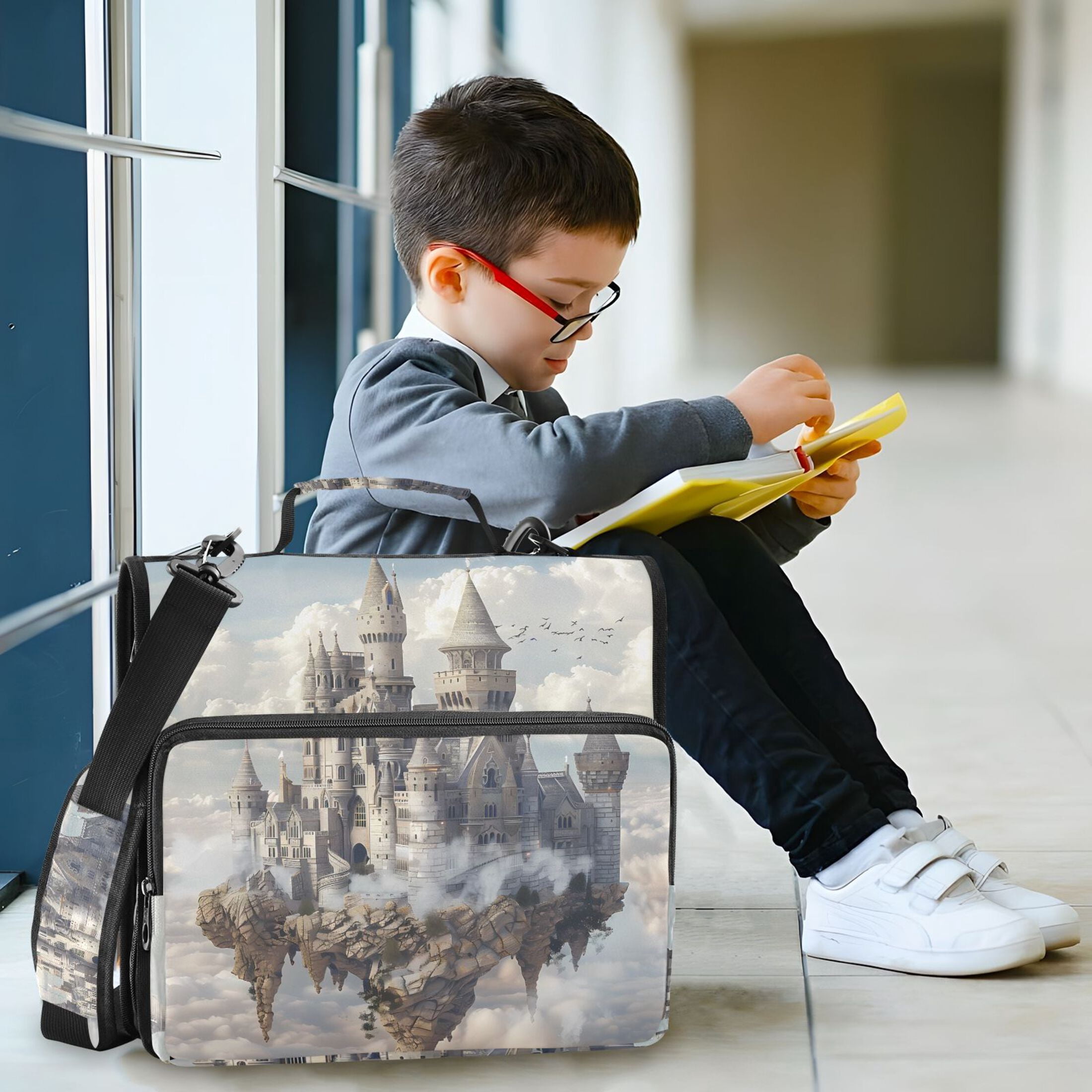 3 Ring Zipper Binder with Shoulder Strap Waterproof Trapper Keeper 2 Inch D-Ring 500 Sheets Capacity Castles Float in Air