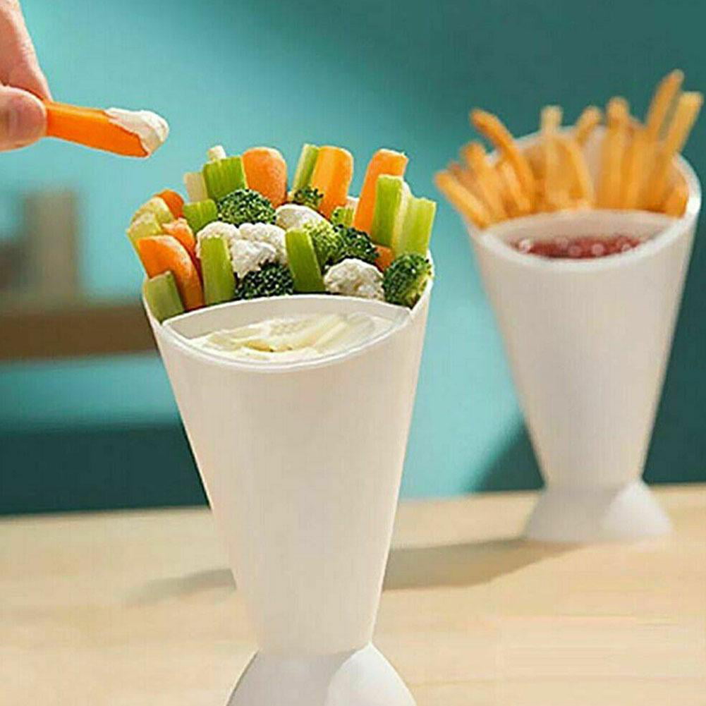 French Fry & Sauce Server Snack Cone Stand & Dip Holder 