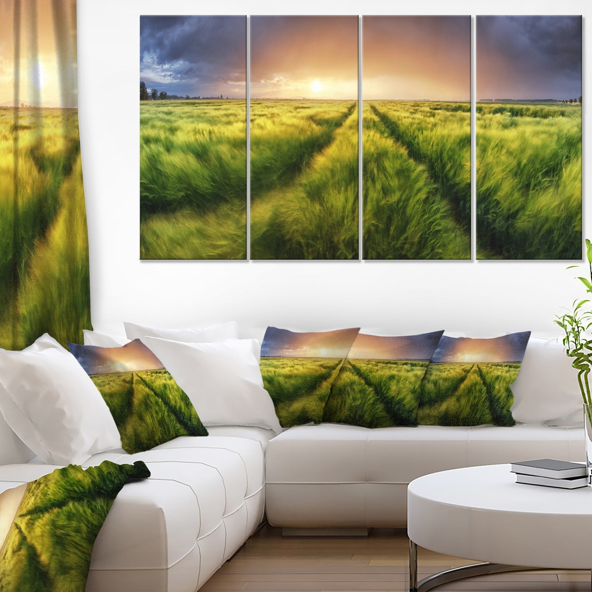 Design Art Storm And Light On Meadow Landscape Artwork Canvas Green 60 In Wide X 32 In High 5 Panels Diamond Shape Walmart Com Walmart Com