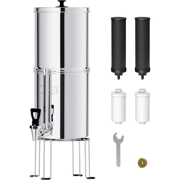 Waterdrop Gravity-fed Water Filter System, NSF/ANSI 42&372 Standard, 2.25G Stainless-Steel System with 4 Filters, Metal Water Level Spigot and Stand, Reduces Chlorine-King Tank Series, WD-TK-FS