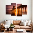 thumbnail image 2 of Elephant Stock Sunset At Huntington Beach Pier Wall Art - Horizontal Multi Panel Canvas - Living Room Wall Decor - Nautical Multi Panel - Brown And Orange Decor - 68" x 42", 2 of 4