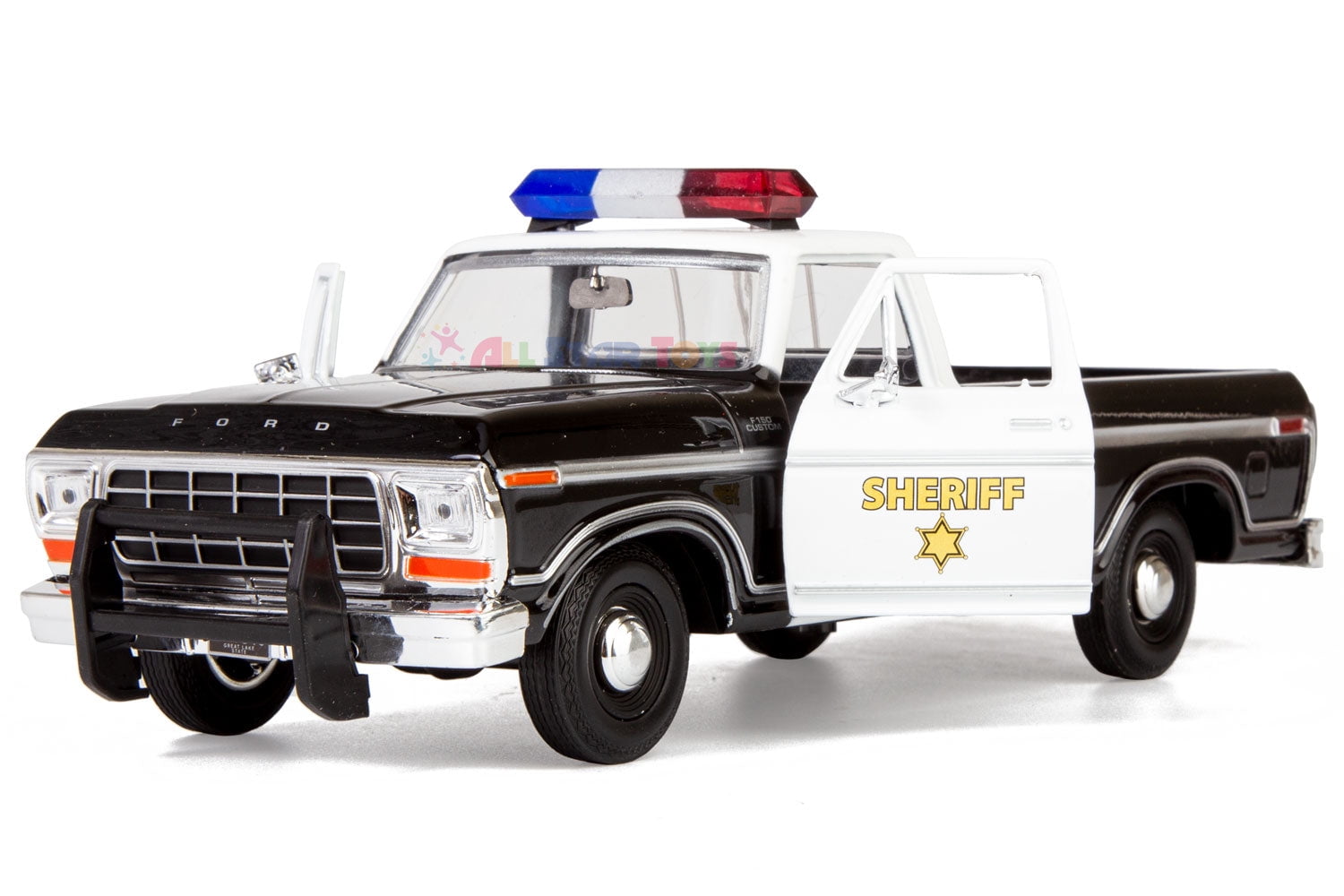 1979 Ford F-150 Sheriff Pickup Classic F150 Police Pick Up Truck 1:24 Diecast Collectible Model Car Black Motormax All Star Toys Exclusive 76986
