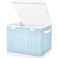 thumbnail image 2 of Light Blue Vertical White Lines Fabric Texture Foldable Storage Bin with Lid and Handle Collapsible Storage Box 16.5 x 12.6 x 11.8 inches, 2 of 7