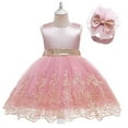 thumbnail image 3 of Quealent Toddler Girl Dresses Baby Girls Pageant Lace Embroidery Dresses Toddler Formal Dress with Headwear Pink,0-3 Months, 3 of 4