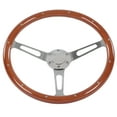 thumbnail image 4 of Steering Wheel, 380mm 15" Classic Nostalgia Style Wood Grain Steering Wheel, Slotted 3 Spoke Steering Wheel Riveted, 6 Bolts Walnut Wood Grip, Universal Auto Replacement Parts, 4 of 7