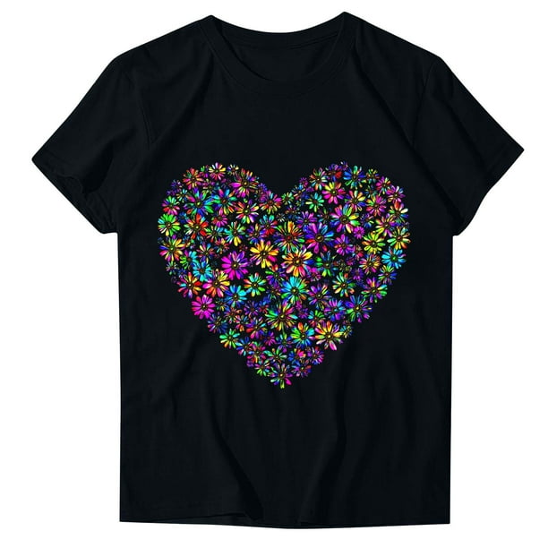 Blusas de Manga Corta para las Mujeres Divertida Impresión Cuello Redondo Camiseta Vintage, Blusas de Primavera para las Mujeres