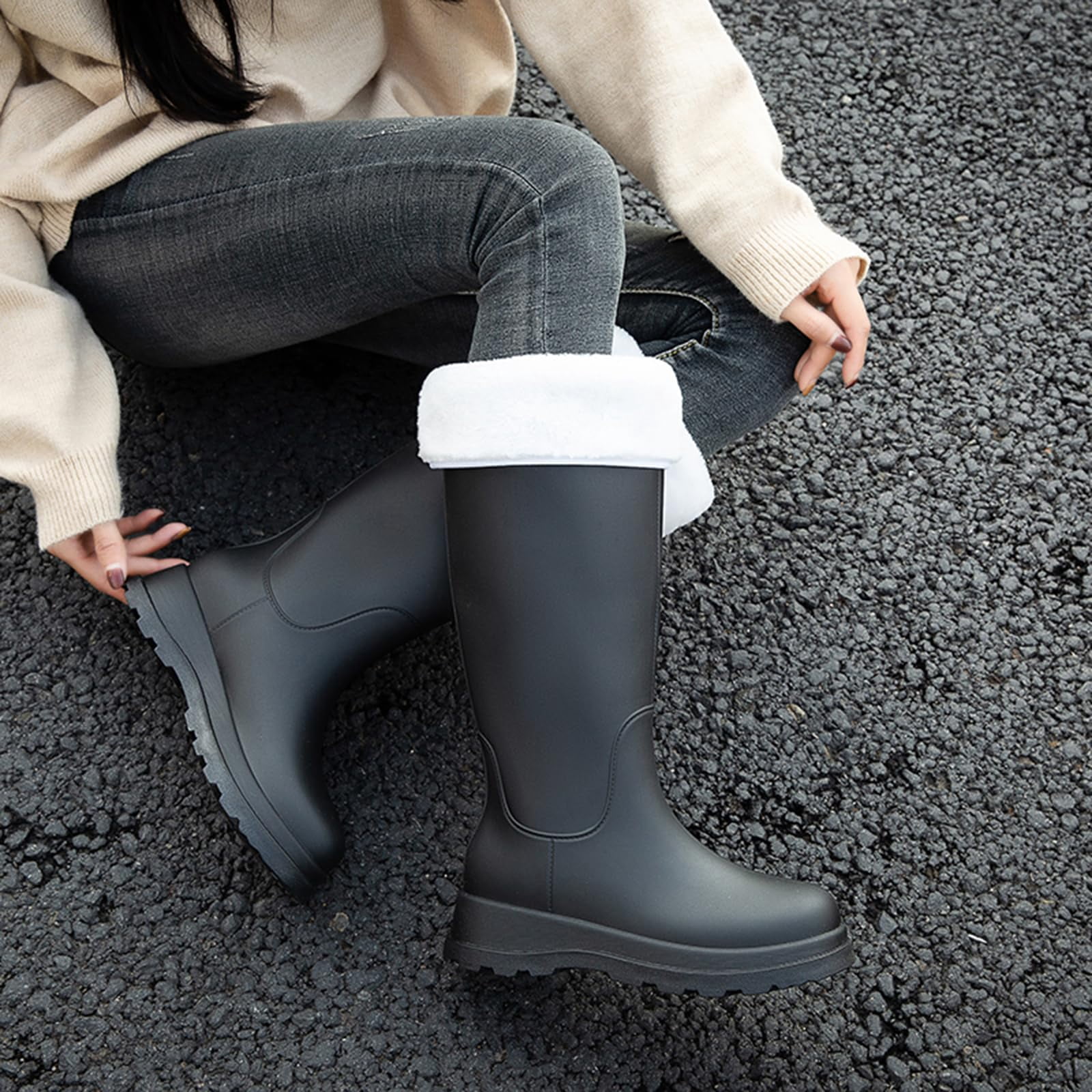 AUXDIQ Rain Shoes Women Mid-calf Boots Waterproof Rain Boots Outdoor Garden Shoes