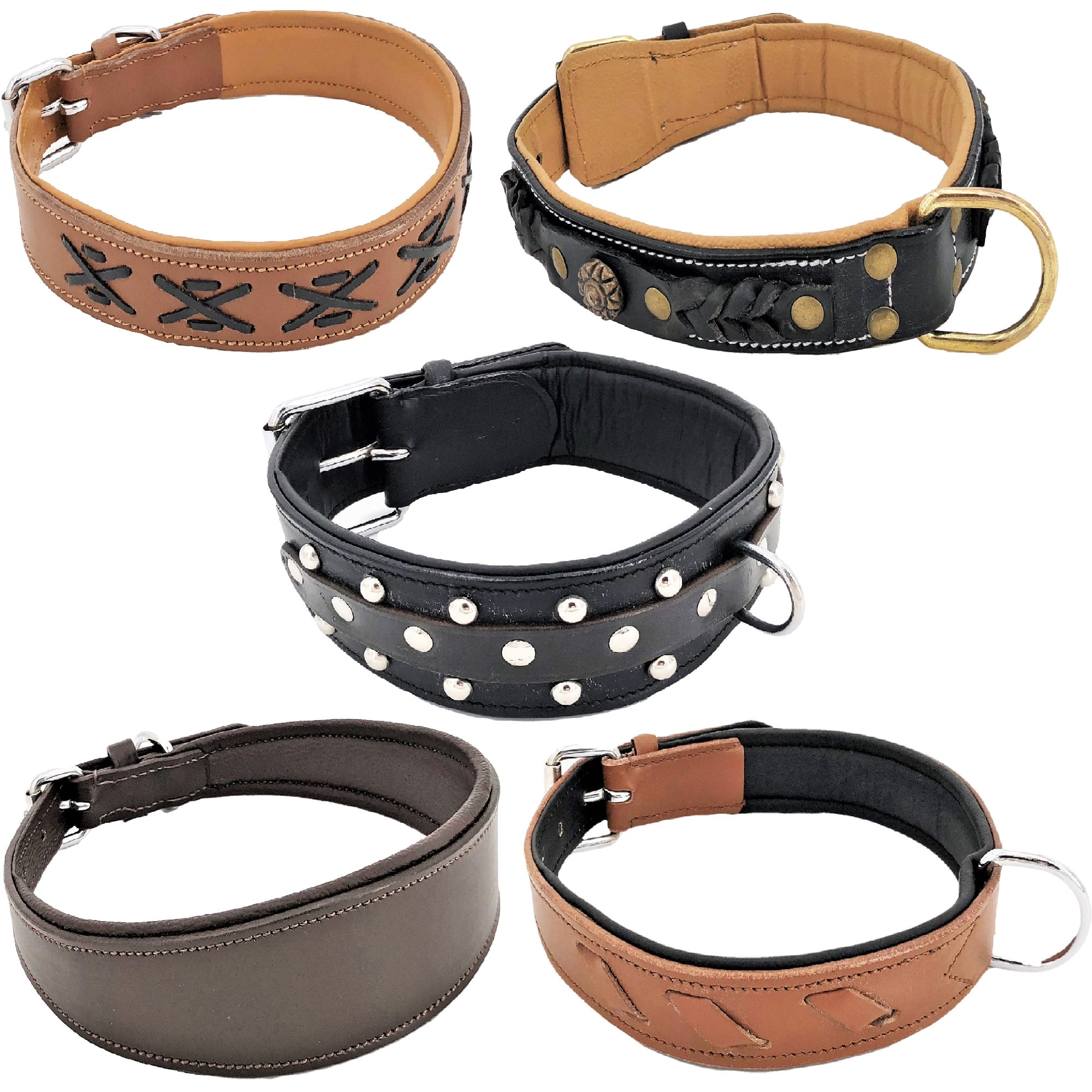 Soft Padded Genuine Leather Dog Collar for Medium and Large Breeds sz