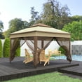 thumbnail image 6 of Outsunny 10.7' x 10.7' Pop Up Gazebo Outdoor Canopy Shelter with 2-Tier Soft Top & Removable Zipper Netting, Event Tent with Large Shade, Khaki, 6 of 9