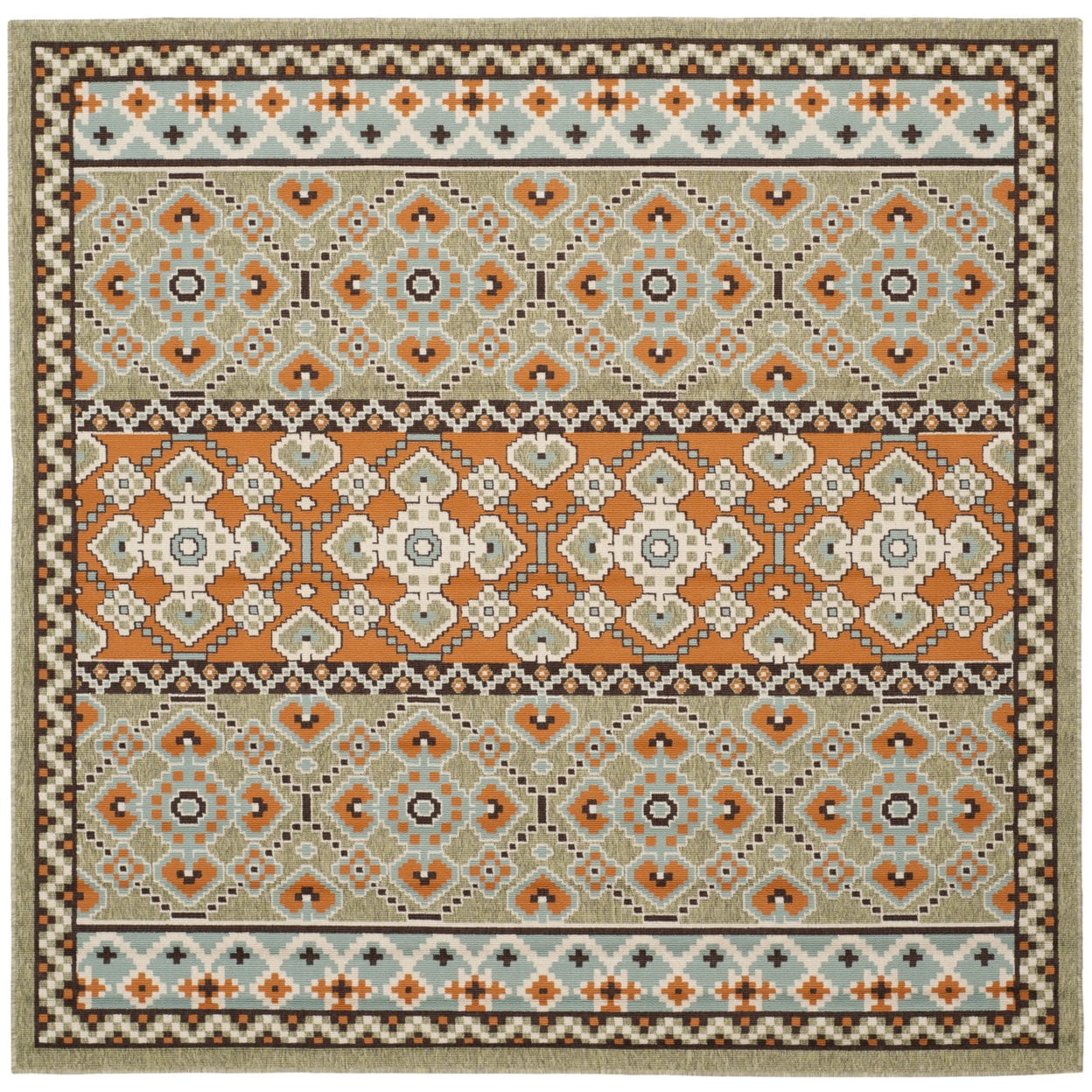 SAFAVIEH Veranda Moriah Southwestern Indoor/Outdoor Area Rug, 6'7" x 6'7" Square, Green/Terracotta