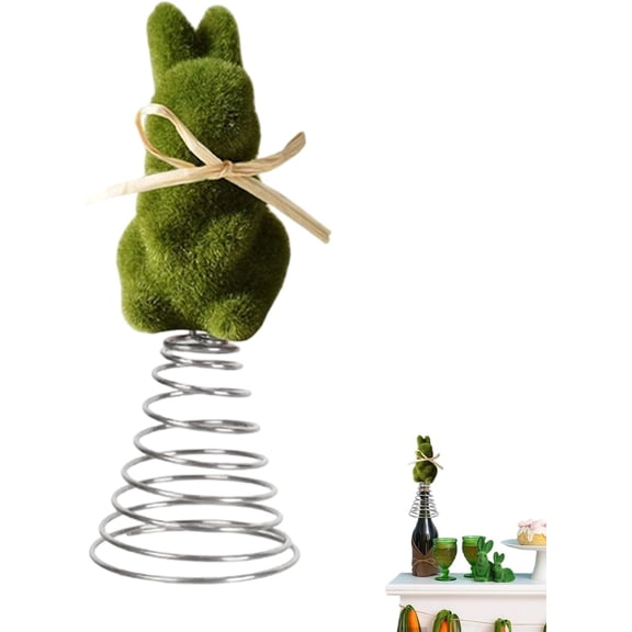 Easter Tree Topper - Flocking Bunny Moss Ornament, Farmhouse Style Spring Decor for Home Porch Mantel Centerpiece, Party Gathering Basket Decoration Z