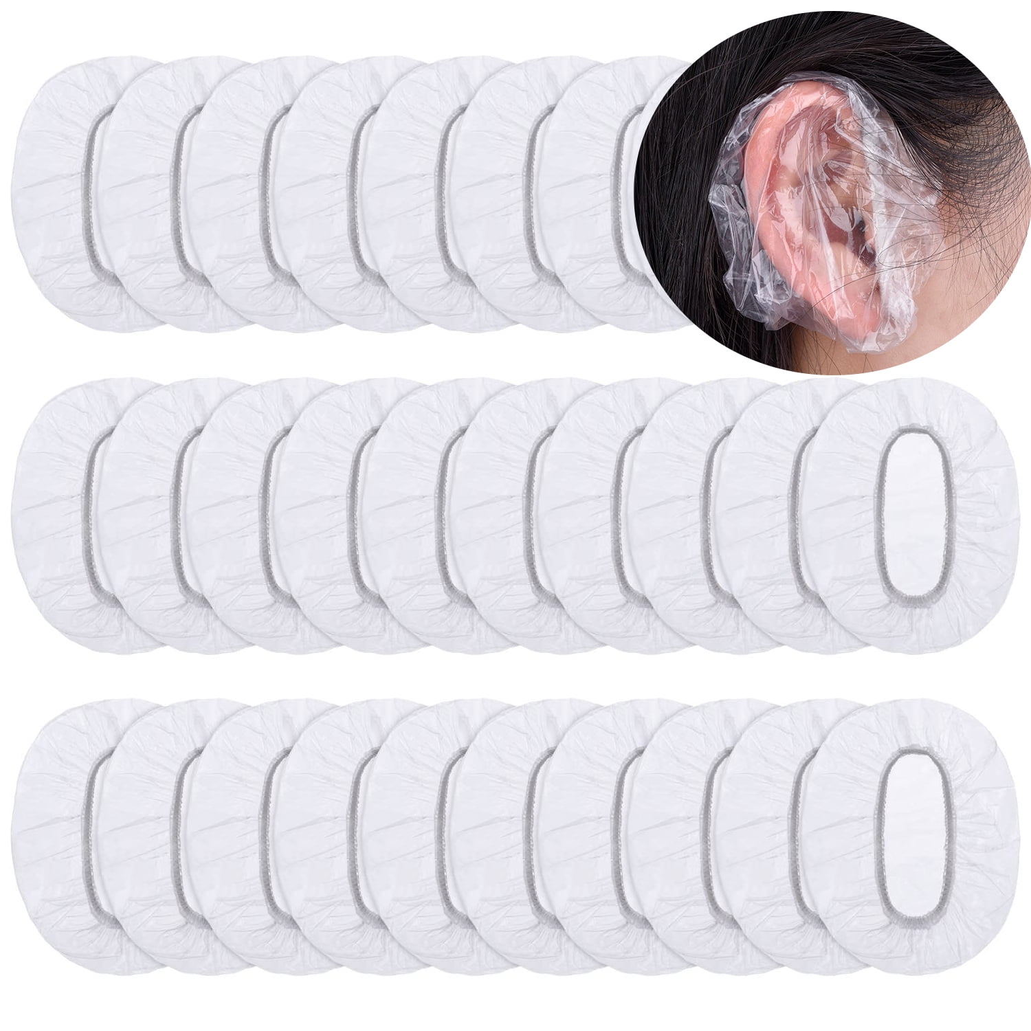100 Pack Clear Disposable Ear Protectors Waterproof Ear Covers for Hair