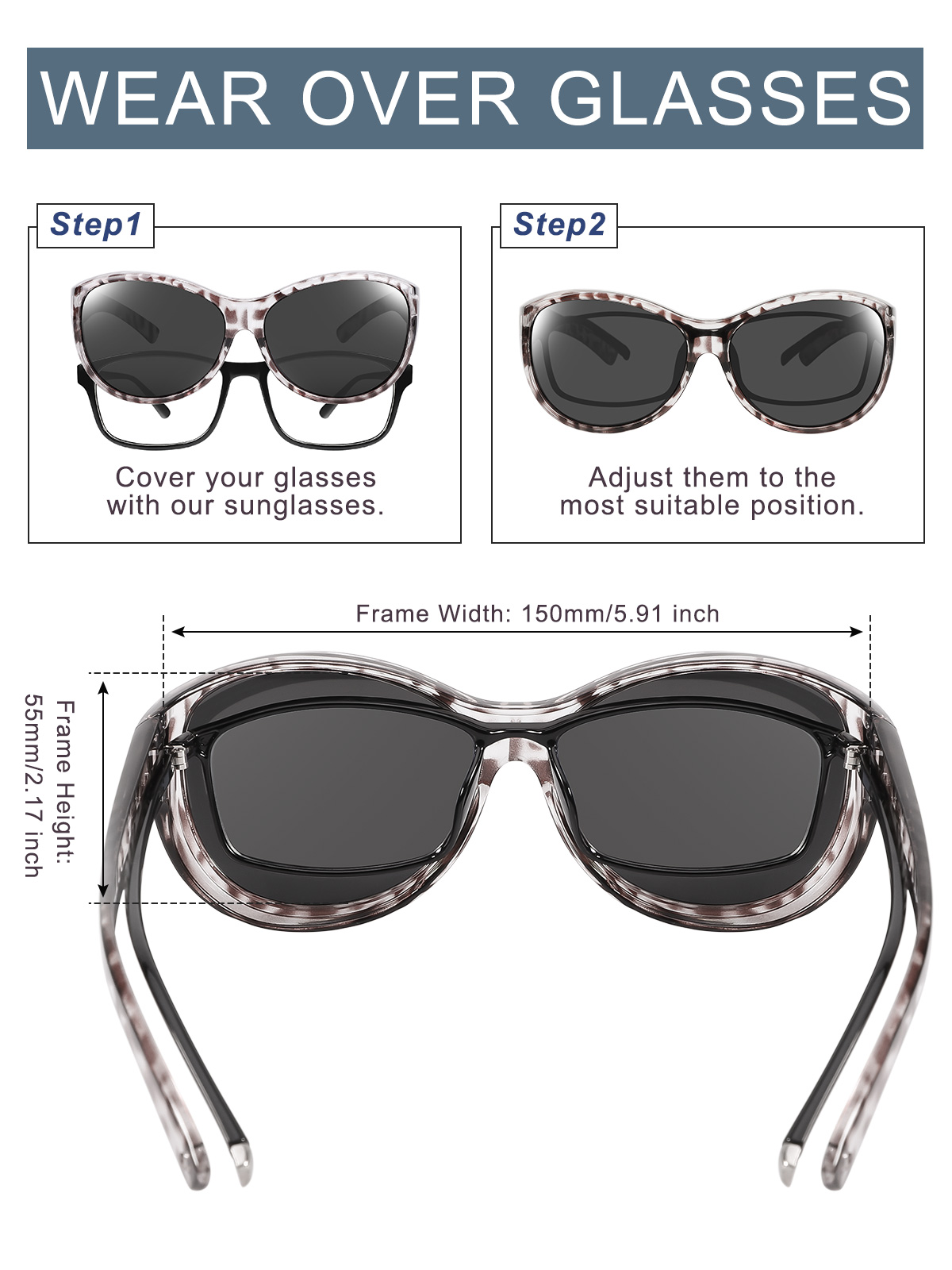 Tinhao Oversized Polarized Sunglasses Fit Over Glasses Wear Over Glasses For Women Uv Protection 