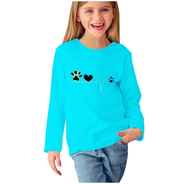 MeetoTime Hauts à Manches Longues pour Filles Printemps Automne Col Rond Imprimé Tunique Habillée Pull pour Enfants