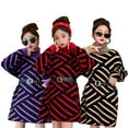 thumbnail image 1 of KYAIGUO Robe Pull d'Hiver pour Filles Manches Longues Robe Pull Rayée Col Roulé Jupe Pull Tricotée 5-15T, 1 of 9