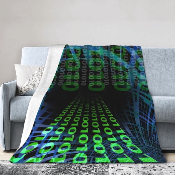 DouZhe Ultra-Soft Micro Fleece Lightweight Flannel Bed Blanket, Binary Code Network Print Cozy Warm Throw Blankets, 80"x60"