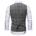 thumbnail image 5 of IROINNID Men's Sleeveless V-Neck Short Button Vest Plaid Casual Lattice Single-breasted Pocket Slim Fit Vest Suit Waistcoat, 5 of 9