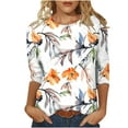 thumbnail image 1 of Pompotops T-shirt Mode Imprimé Ample Manches 3/4 Blouse Col Rond Tops Décontractés Liquidation, 1 of 4