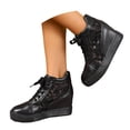 thumbnail image 3 of YLYL Sneakers for Women Platform Chunky Wedge Hidden Heel Lace Crochet Lace up High Top Shoes, 3 of 9