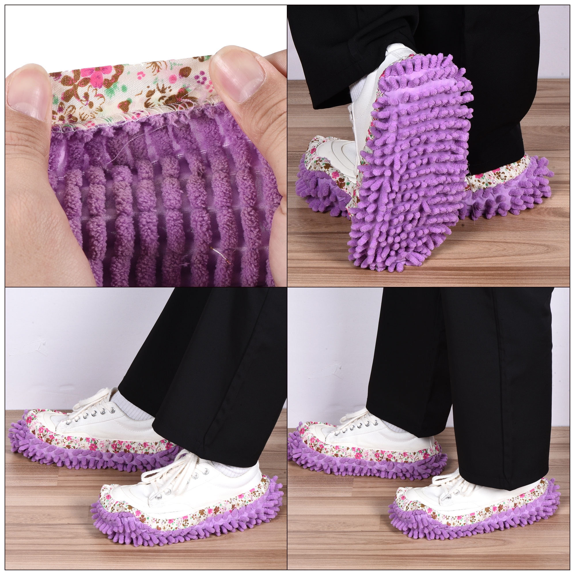 Unique Bargains Shoes Cover Multifunction Chenille Microfiber Mop Purple
