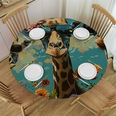 

BCIIG Giraffes Sunglasses Flowers Round Table Cover Stain Resistant Washable Perfect for Indoor Outdoor Kitchen Dining Wedding Parties Tablecloth 100% Polyester Fiber 38 -42
