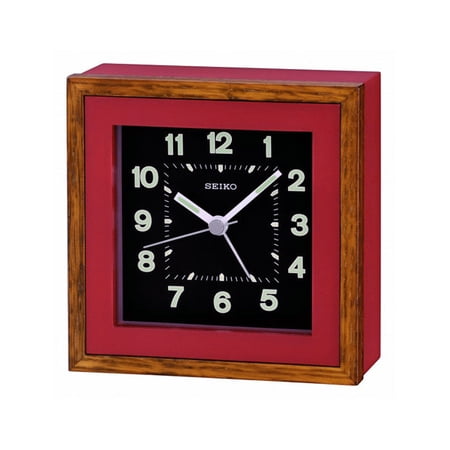 Seiko Red Wooden Square Alarm Clock - Beep Alarm - Luminous Hands