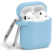 GMYLE AirPods Case, Silicone Protective Shockproof Earbuds Case Cover Skin with Keychain Kit Set Compatible for Apple AirPods 1 & 2 (Sky Blue)