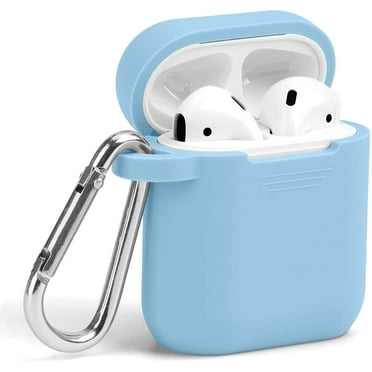GMYLE AirPods Case, Silicone Protective Shockproof Earbuds Case Cover Skin with Keychain Kit Set Compatible for Apple AirPods 1 & 2 (Sky Blue)