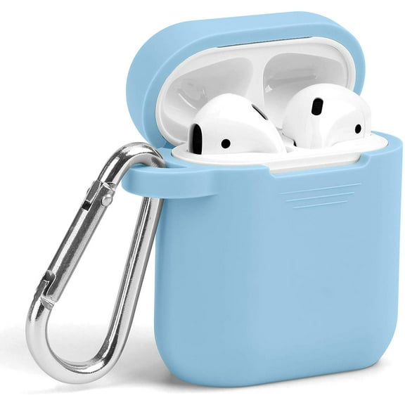 GMYLE AirPods Case, Silicone Protective Shockproof Earbuds Case Cover Skin with Keychain Kit Set Compatible for Apple AirPods 1 & 2 (Sky Blue)