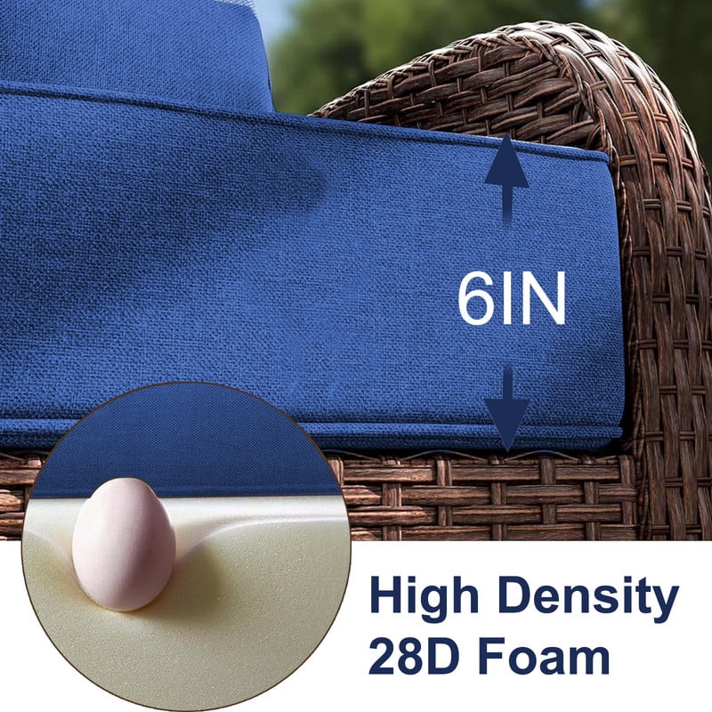 Outdoor Rattan Chair Cushions, Waterproof Patio Chair Replacement Cushions, 6in Thick Seat Back Cushion for Deck Yard and Poolside（Blue 2pc）