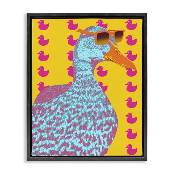 Stupell Industries Quirky Vibrant Goose Animals Painting Black Floater Framed Canvas Art Print Wall Art, 17 x 21