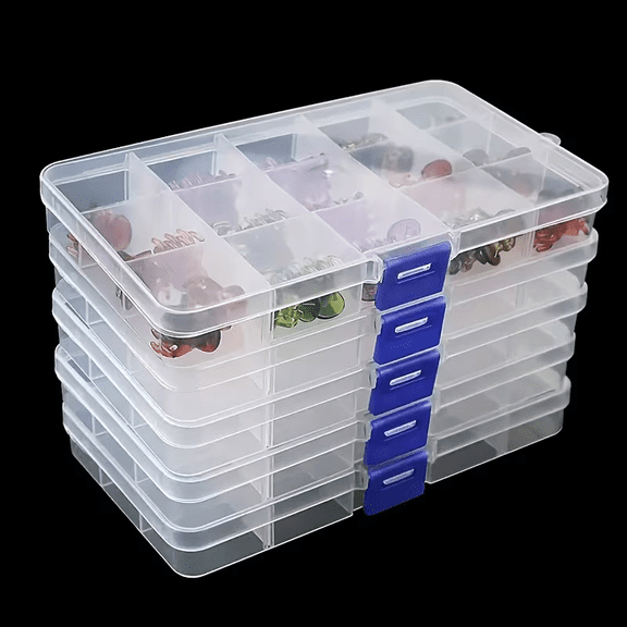 4 Pack Transparent Plastic Storage Boxes, 10 Fixed Compartments Small Parts Organizer with Quick-Release Closure, Durable Space-Saving Portable Case for Jewelry, Rings, Beads, Crafts and Daily Small
