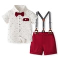 thumbnail image 2 of Wxirdiow Toddler Suits for Weddings Toddler Baby Boy Clothes Suit Gentleman Wedding Outfits Formal Dress Shirt with Bowtie + Suspender Shorts Wine Size,12-18 Months, 2 of 9