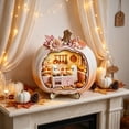 thumbnail image 4 of Halloween Ghost Pumpkin Mini House Light, Illuminated Wooden Miniature Scene Ornament with Cute Spirit Figure, Desktop Tabletop Decoration for Mantel, Shelf, Entryway, Party & Fall Display, 4 of 6