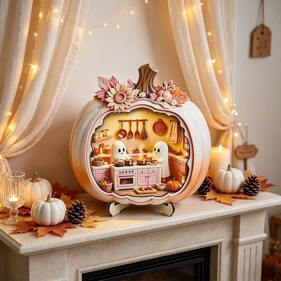 Dalxymotic Halloween Ghost Pumpkin Light, Fall Miniature Pumpkin Dollhouse Decor, Desktop Decoration Gift, Mini House Decor, Halloween Ornament for Desktop, Shelf, Mantel, Office
