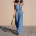 thumbnail image 2 of Edvintorg Women's Summer One Piece Jumpsuits Dressy Casual Sleeveless V-Neck Wide Leg Rompers Jumpers with Pockets Travel Clothes, 2 of 8