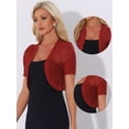 thumbnail image 2 of DARING DIVA Women's Open Front Short Sleeve Mesh Sheer Shrug M Red, 2 of 6