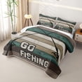 thumbnail image 3 of Feelyou Farmhouse Go Fishing Quilt King for Men Adults, Retro Lake Rustic Wood Plank King Coverlet Set, Brown Green, 3 Pieces, 3 of 7