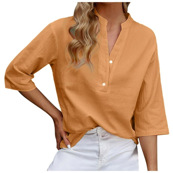 Women's Casual 3/4 Sleeve T-Shirt Loose Fit Round Neck Long Version Top Comfortable Soft Breathable Stylish Everyday Wear