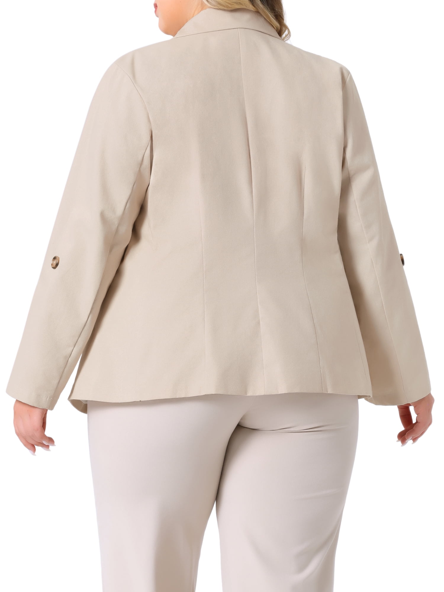 DARING DIVA Women's Plus Linen Cotton Blazer Work Suit Jacket 4X Beige