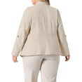 thumbnail image 4 of DARING DIVA Women's Plus Linen Cotton Blazer Work Suit Jacket Beige 1X, 4 of 6