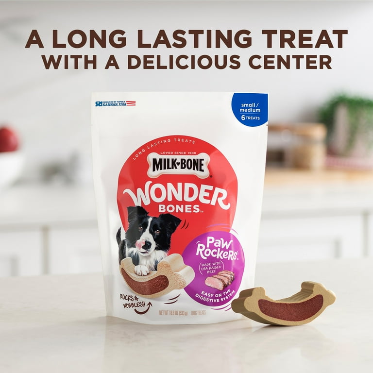 Milk Bone Wonder Bones Paw Rockers Real Beef Healthy Safe Long Lasting Dog Treats Small Medium 18.8 Ounces Walmart
